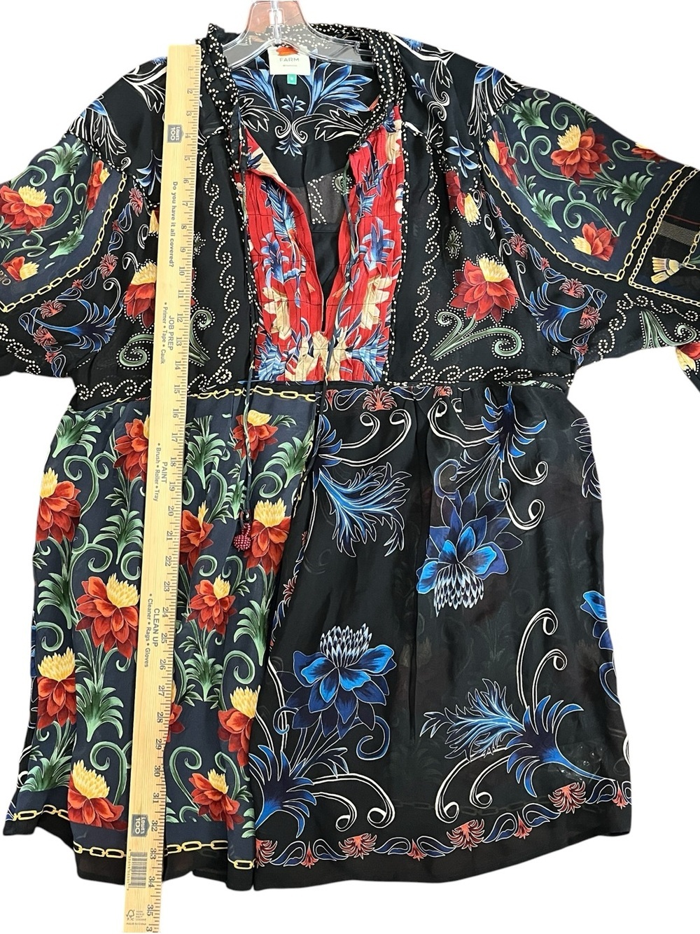 FARM Rio Mixed Arabesque Scarves Mini Dress M Floral Lace Up Long Sleeve - Picture 8 of 12
